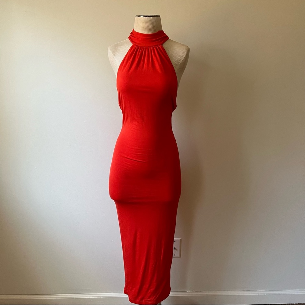 JLUX Label High Neck Low Back Dress Small Orange
